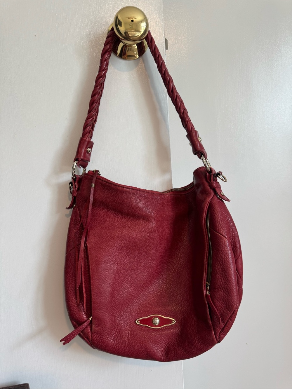 Elliott Lucca Burgundy Braided-Handle Shoulder Bag